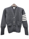 Milano Stitch 4 Bar Classic V Neck Fine Merino Wool Cardigan Medium Grey - THOM BROWNE - BALAAN 3