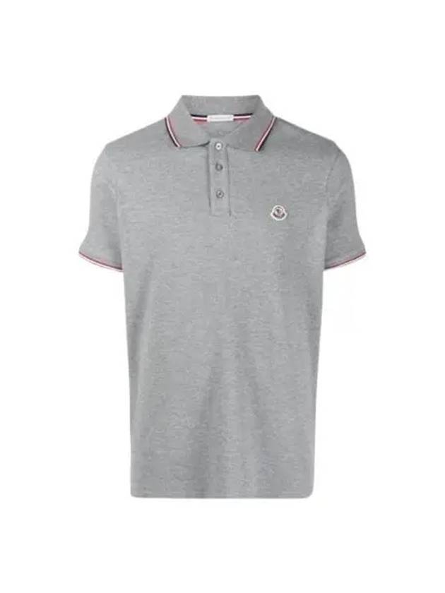 Stripe Trimming Logo Short Sleeve Polo Shirt Grey - MONCLER - BALAAN 2