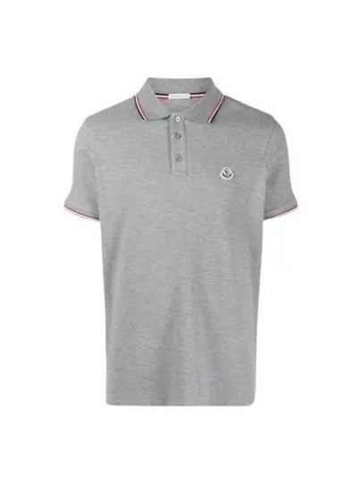 Stripe Trimming Logo Short Sleeve Polo Shirt Grey - MONCLER - BALAAN 2