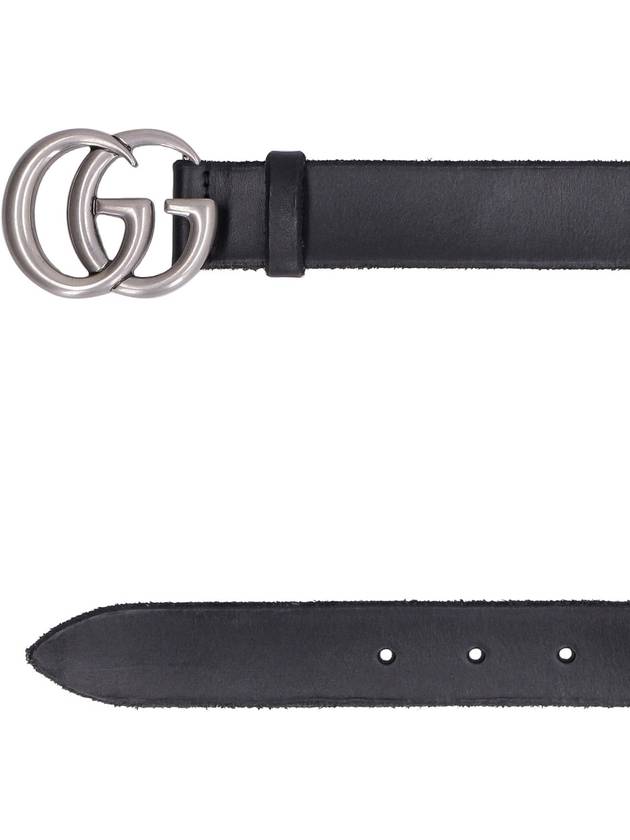 Silver Hardware GG Marmont Double Buckle Leather Belt Black - GUCCI - BALAAN 4