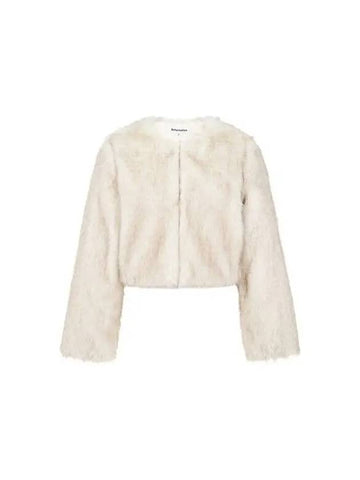 Round neck cropped fur jacket cream - REFORMATION - BALAAN 1