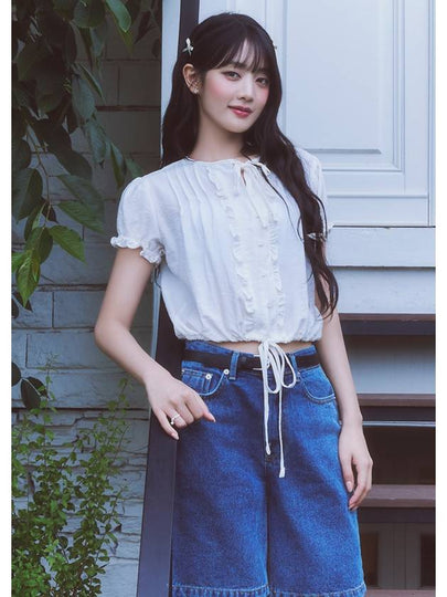 FRILL STRING RIBBON BLOUSE WHITE - ANOETIC - BALAAN 2