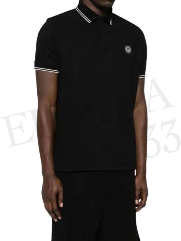 Stretch Cotton Pique Short Sleeve Polo Shirt Black - STONE ISLAND - BALAAN 5