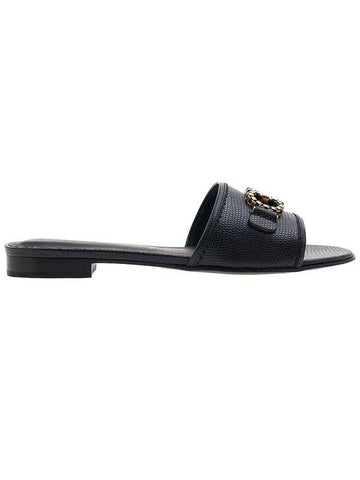 Rhodes Gancini Lizard Slippers Black - SALVATORE FERRAGAMO - BALAAN 1