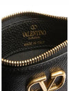 V Logo Zipper Card Wallet Black - VALENTINO - BALAAN 7