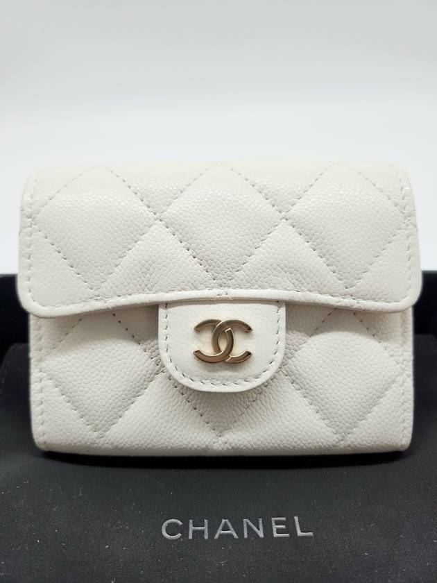 Classic gold caviar flap chain bifold wallet white - CHANEL - BALAAN 3