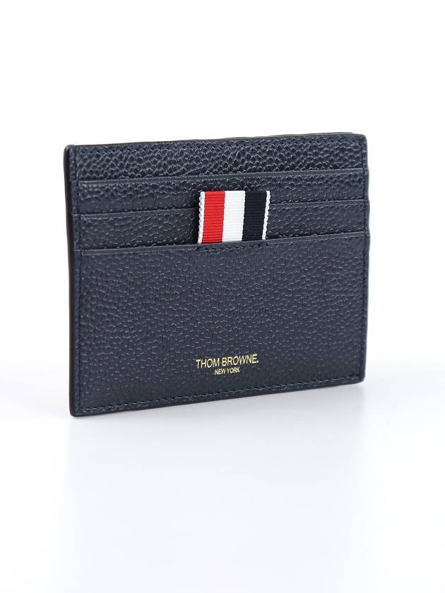 Pebble Calfskin 4-Bar Applique Note Card Wallet Navy - THOM BROWNE - BALAAN 4