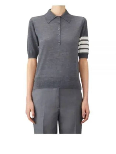 Women's Diagonal Striped Relaxed Fit Wool Polo Shirt Grey - THOM BROWNE - BALAAN 2