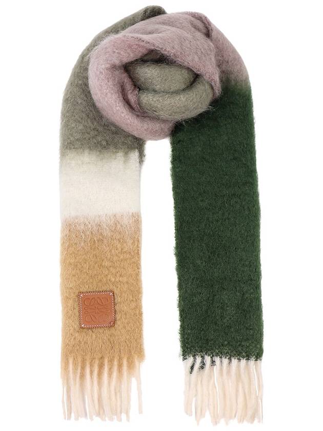 Striped Mohair Wool Muffler Avocado Green - LOEWE - BALAAN 2