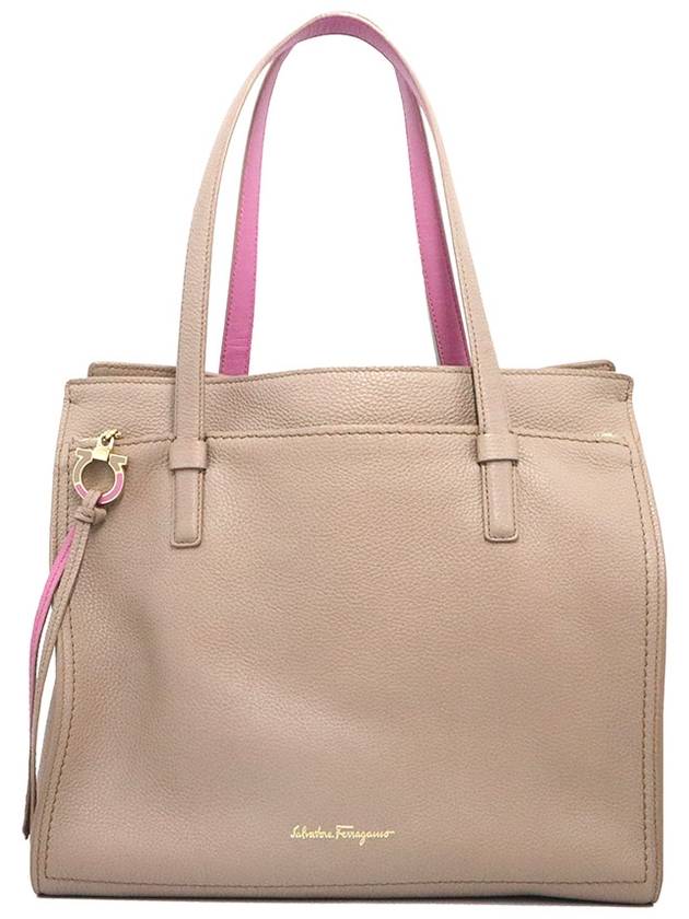 Ferragamo 21 F215 Beige Calfskin Gold Plated Gancini Amy Large Shoulder Bag - SALVATORE FERRAGAMO - BALAAN 1