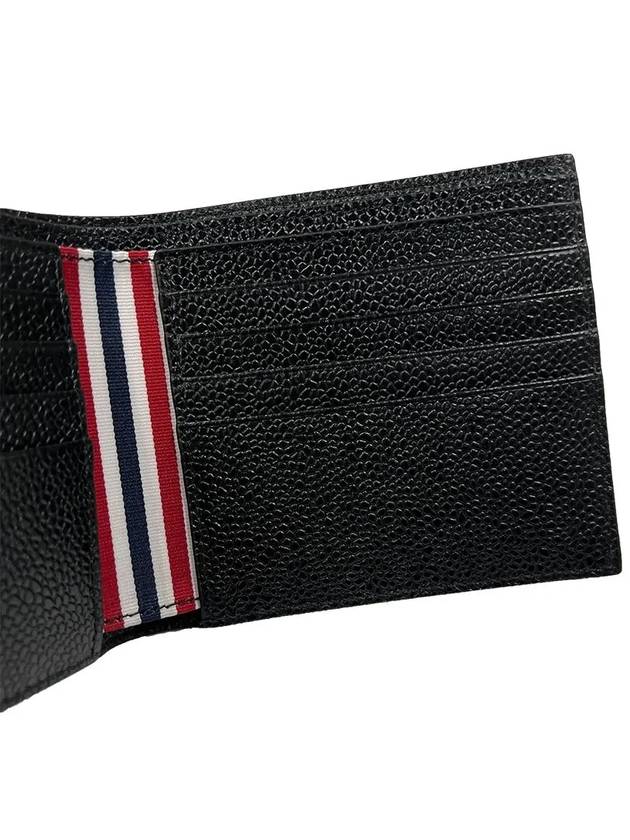 Pebble Grain Leather Debossed 4 Bar Billfold Half Wallet Black - THOM BROWNE - BALAAN 6