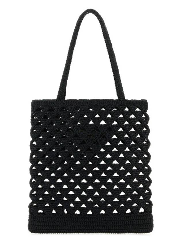 Woven Fabric Crochet Tote Bag Black - PRADA - BALAAN 5