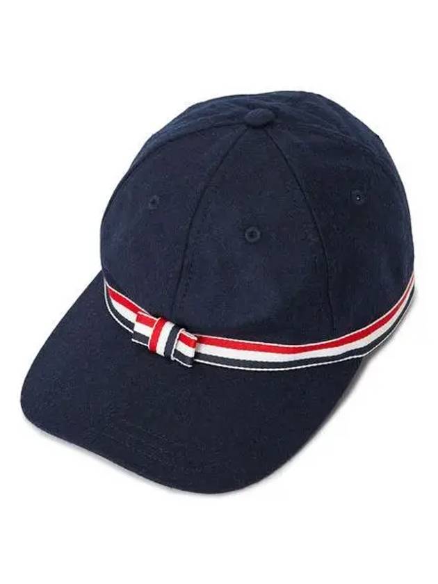 Bow Grosgrain Wool Flannel Ball Cap Navy - THOM BROWNE - BALAAN 2