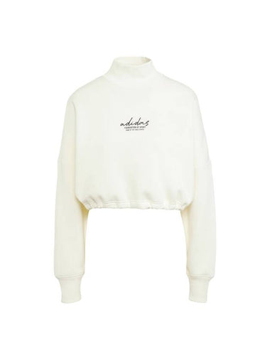 Signature Graphic Embroidery Fleece Crop Sweatshirt Ivory - ADIDAS - BALAAN 1