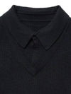 Layered V neck polo knit black - NOIRER - BALAAN 11