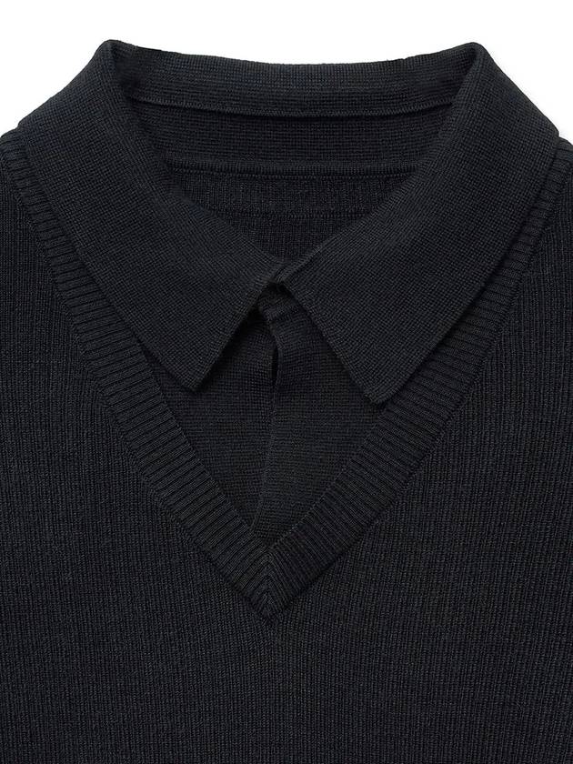 Layered V Neck Polo Knit Black - NOIRER - BALAAN 11