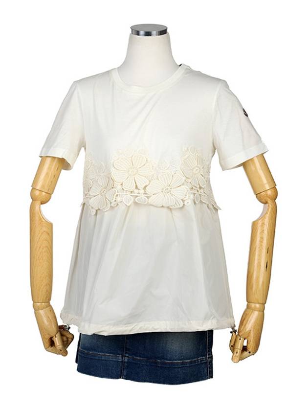 Women's Floral Flared Short Sleeve T-Shirt Ivory - MONCLER - BALAAN.