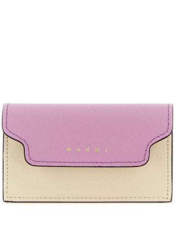 Logo Color Block Saffiano Card Wallet Pink - MARNI - BALAAN 1