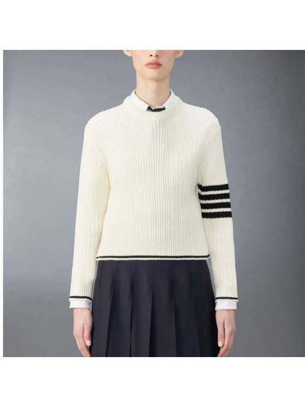 4 Bar Stripe Cable Knit Top White - THOM BROWNE - BALAAN 2