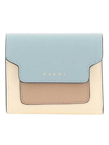 Saffiano Tri-Fold Half Wallet Blue - MARNI - BALAAN 1