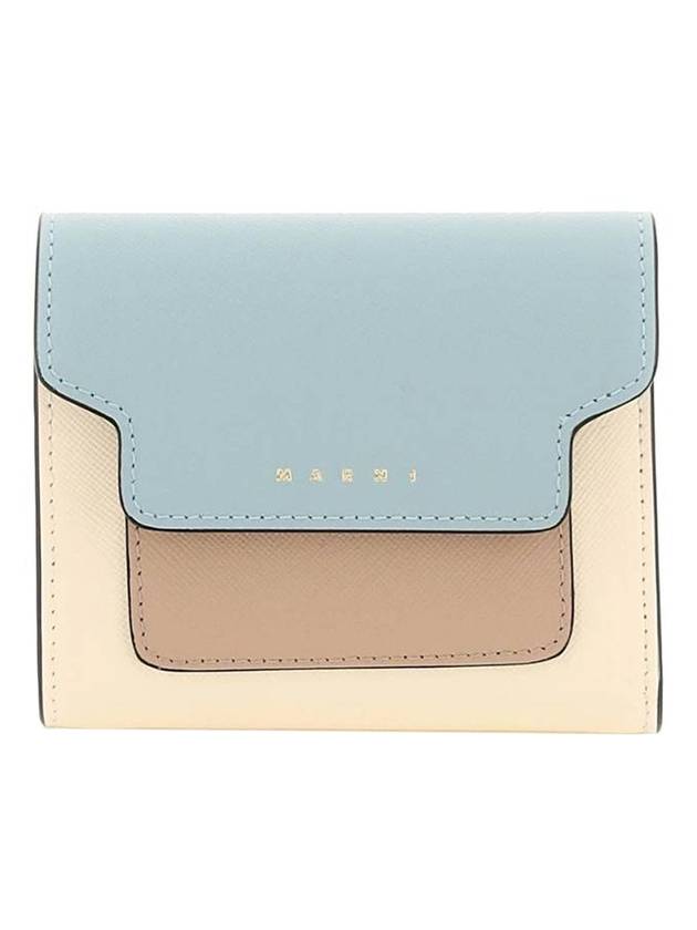 Saffiano Tri-Fold Half Wallet Blue - MARNI - BALAAN 1