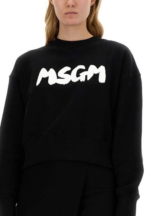 Brushed Logo Crop Cotton Sweatshirt Black - MSGM - BALAAN 5