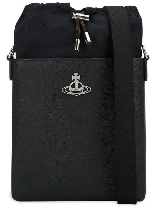 Saffiano Drawstring Cross Bag Black - VIVIENNE WESTWOOD - BALAAN.