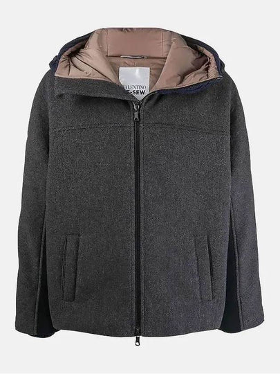 Tweed Neoprene Hooded Jacket Grey - VALENTINO - BALAAN 2