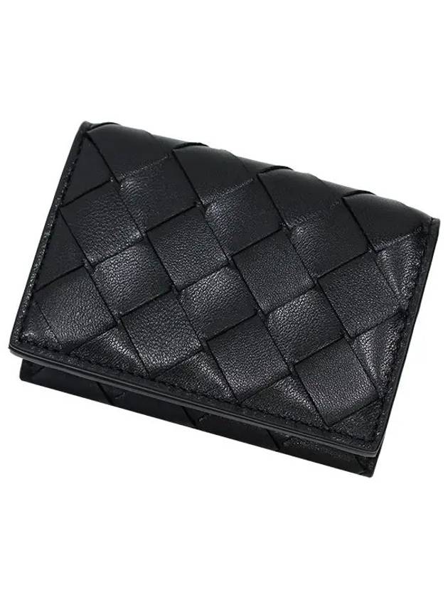 Tiny Tri-Fold Zipper Half Wallet Black - BOTTEGA VENETA - BALAAN 5