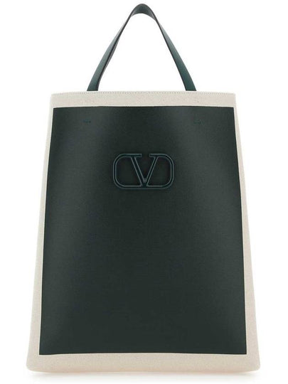 V Logo Signature Canvas Tote Bag Green - VALENTINO - BALAAN 2