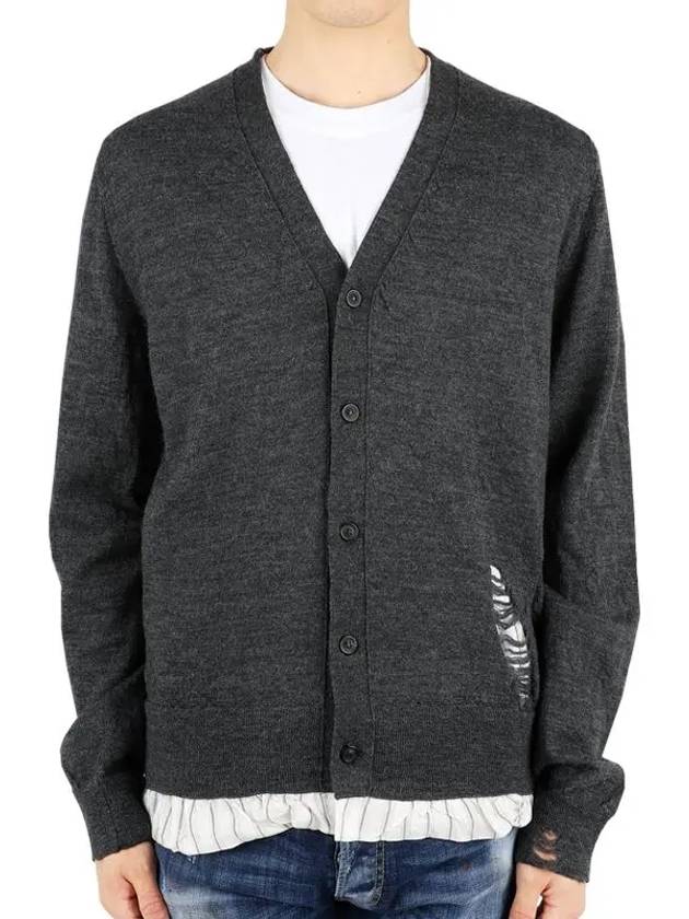 Men's Distressed Cardigan Dark Grey - MAISON MARGIELA - BALAAN 3