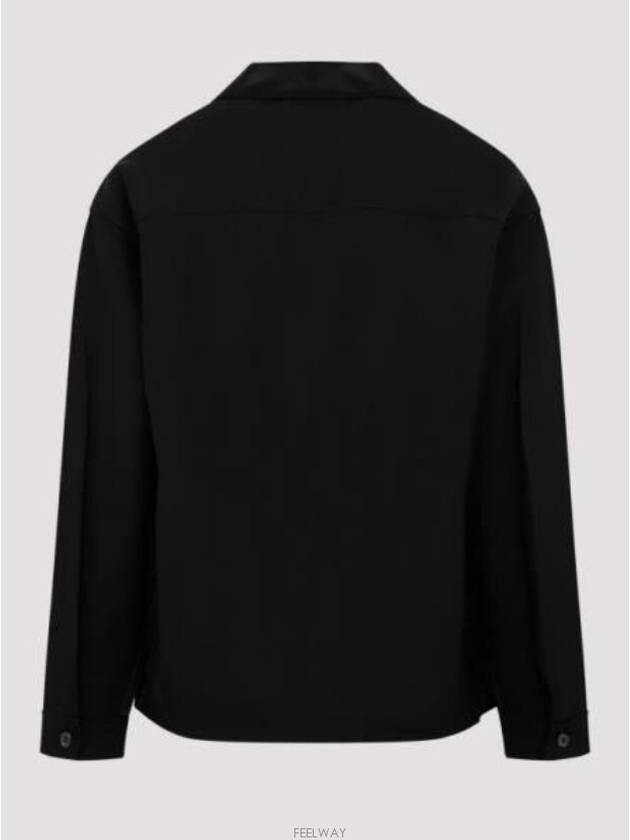 Triangle Logo Wool Shirt Zip Up Jacket Black - PRADA - BALAAN 4