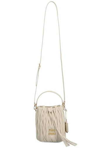 Drawstring Leather Bucket Bag White - MIU MIU - BALAAN 1