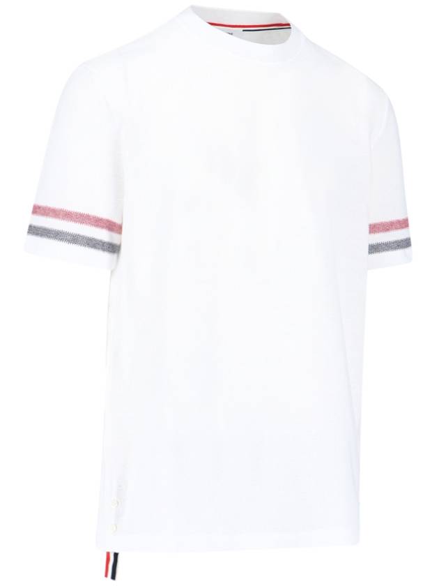 Textured Cotton Stripe Short Sleeve T-Shirt White - THOM BROWNE - BALAAN 3