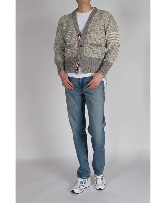 Mohair Tweed 4-Bar Classic V-neck Cardigan Light Grey - THOM BROWNE - BALAAN 7