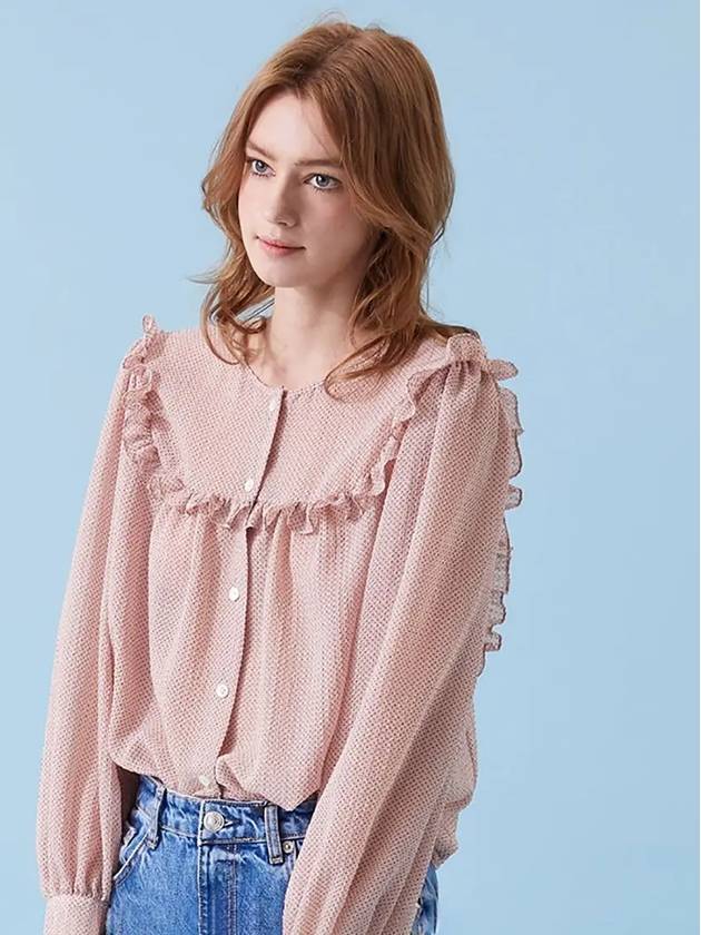 volume chiffon round neck frill blouse pink - VOYONN - BALAAN 8