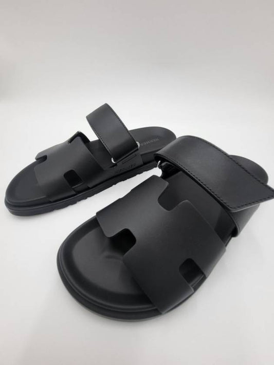 Hermes Chypre H Logo Calfskin Sandals Black - HERMES - BALAAN 2