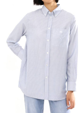 Tomboy Striped Silk Long Sleeve Shirt Light Blue - CELINE - BALAAN 1