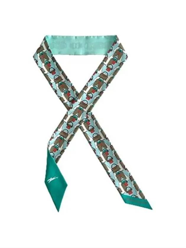 Monogram Pattern Silk Scarf Aqua - LONGCHAMP - BALAAN 2