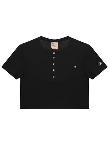 Corduroy logo embroidered cropped short sleeve t shirt black - CHAMPION - BALAAN 1