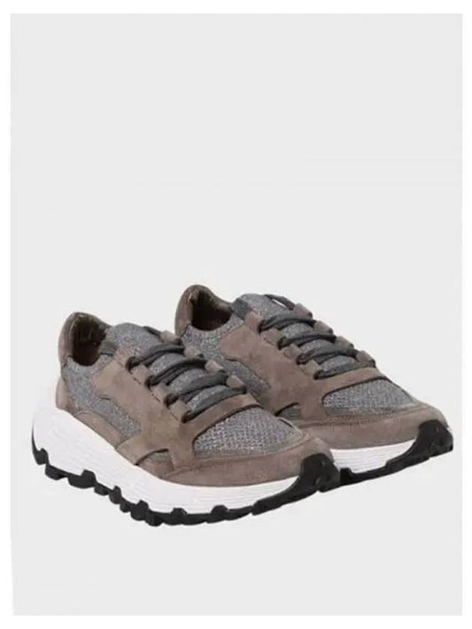 Lace-Up Sneakers Silver Light Brown - BRUNELLO CUCINELLI - BALAAN 2