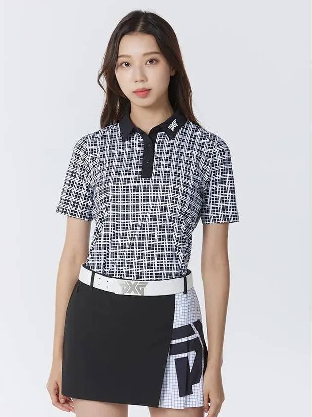 Golf Wear Plaid Grid Polo Collar Short Sleeve T-Shirt Black - PXG - BALAAN 2