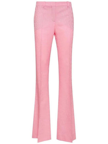 Women's All-Over Logo Pleated Front Wool Straight Pants Pink - VERSACE - BALAAN 1