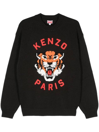 Lucky Tiger Genderless Wool Knit Top Black - KENZO - BALAAN 2