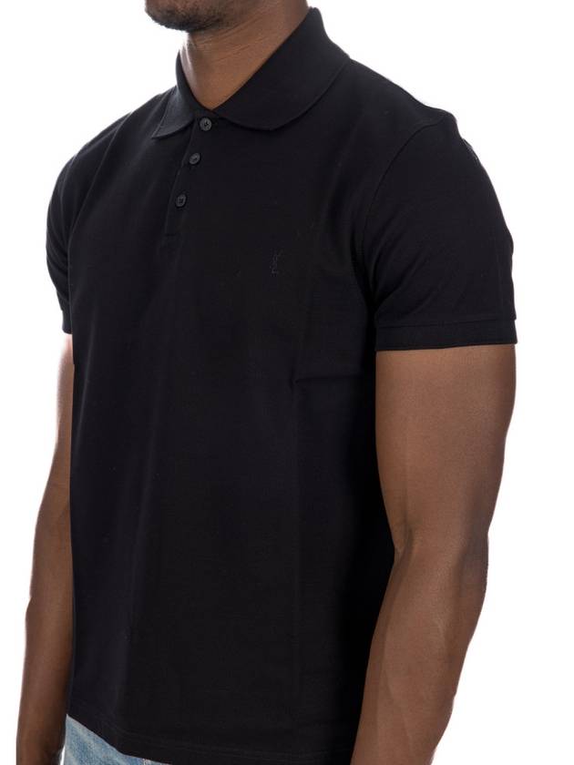 Men's Monogram Cotton Short Sleeve Polo Shirt Black - SAINT LAURENT - BALAAN 6