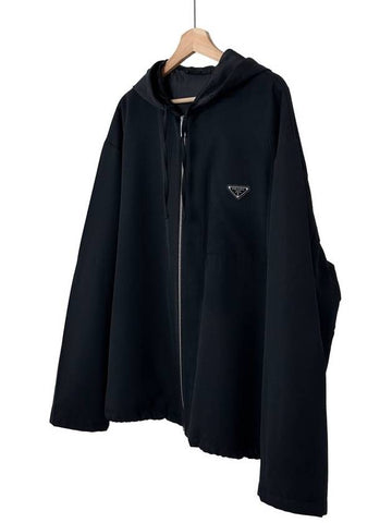 XL Prada Men s Triangular Logo Wool Hooded Zip up Blouson Jacket Black - PRADA - BALAAN 1