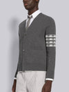 4-Bar V-Neck Hector Jacquard Cotton Cardigan Grey - THOM BROWNE - BALAAN 3