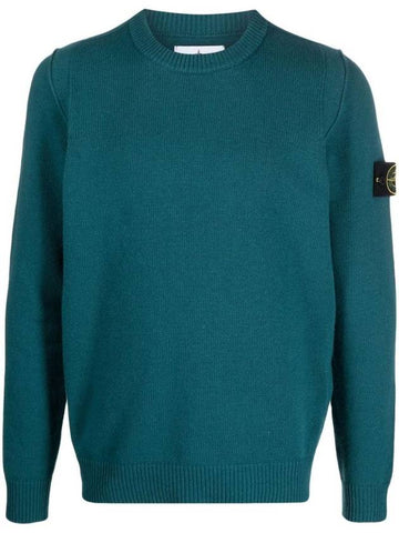 Logo Patch Crew Neck Wool Knit Top Green - STONE ISLAND - BALAAN 1