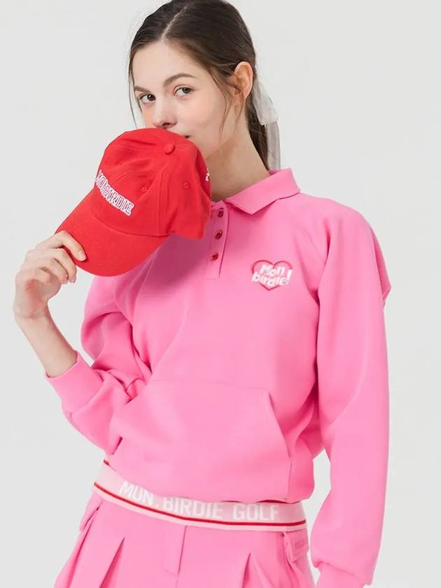 Heart logo point collar neck sweatshirt PINK - MONBIRDIE GOLF - BALAAN 6