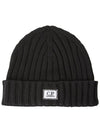 Extra Fine Merino Wool Logo Beanie Black - CP COMPANY - BALAAN 2